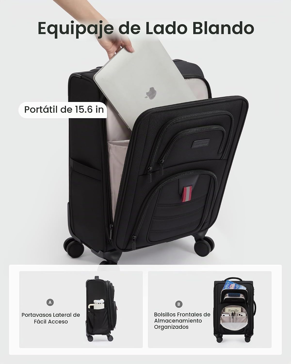 LOVEVOOK Equipaje de mano aprobado por aerolíneas, Negro, Equipaje...