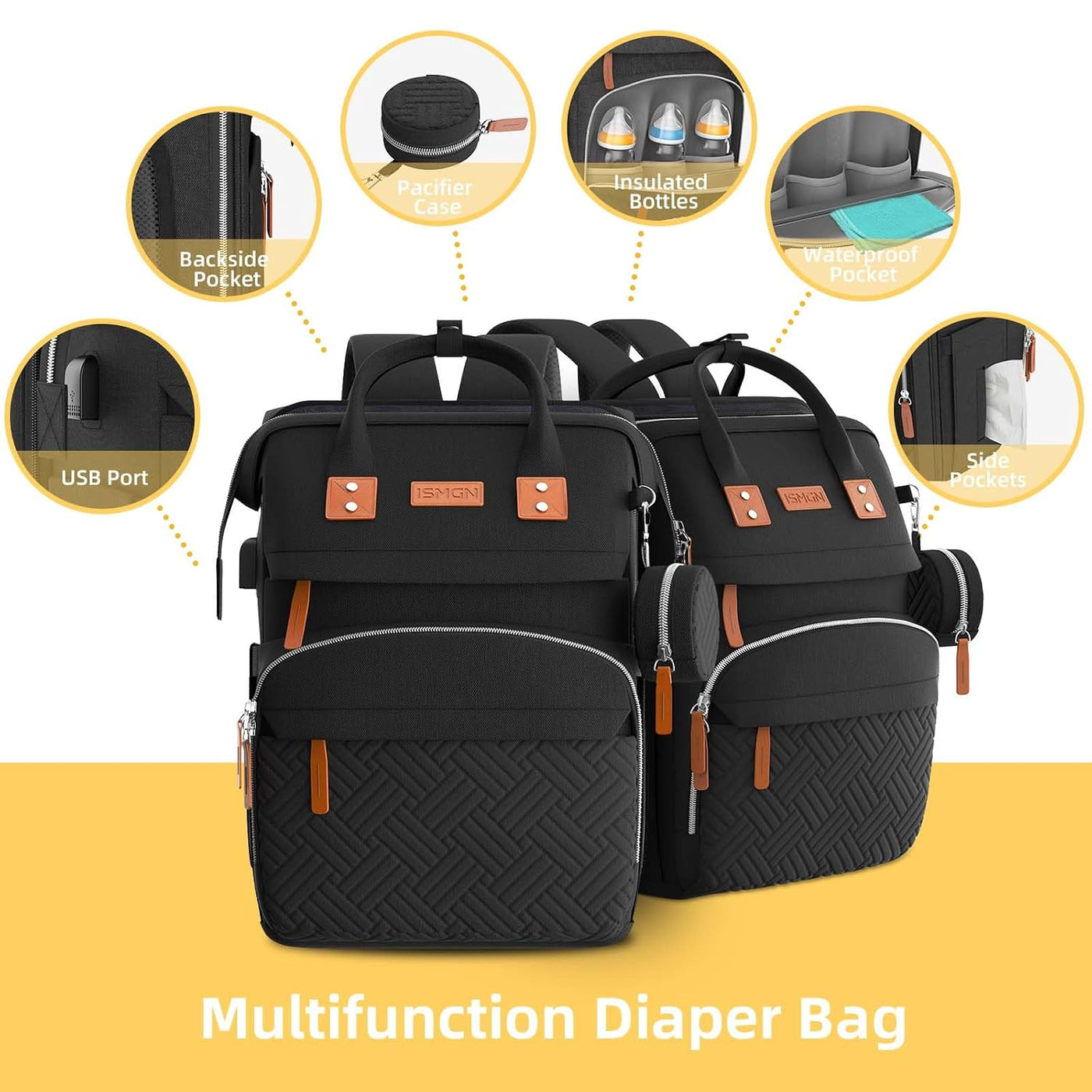 ISMGN Mochila para pañales con cambiador, bolsas de bebé para niños...