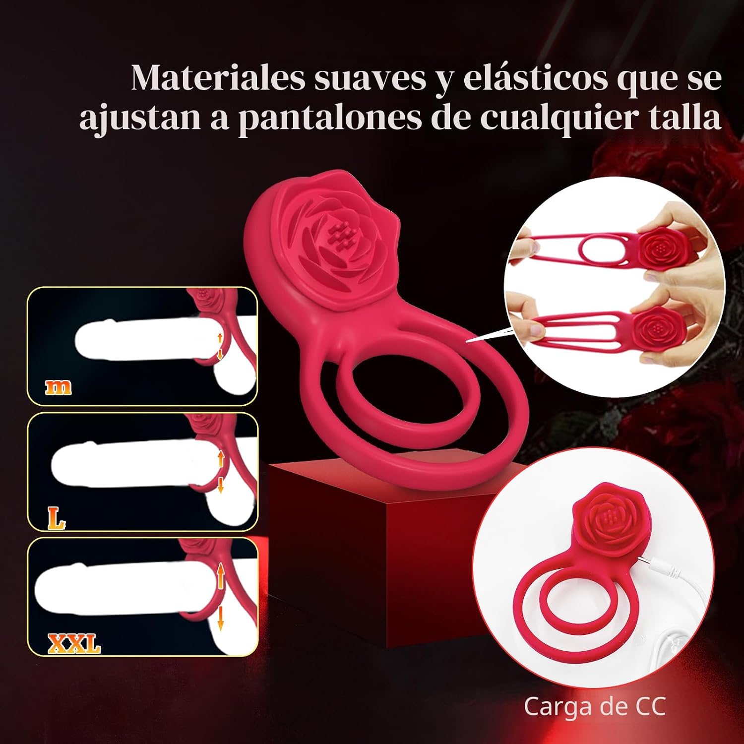 Anillo vibrador para el pene con estimulador de clítoris rosa, vibr...