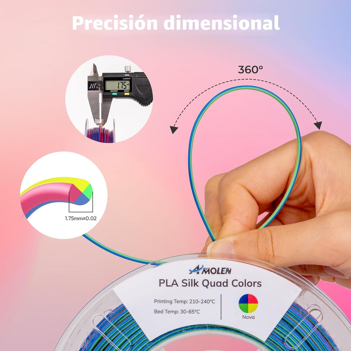 AMOLEN Paquete de filamentos para impresora 3D PLA de 4 colores en...