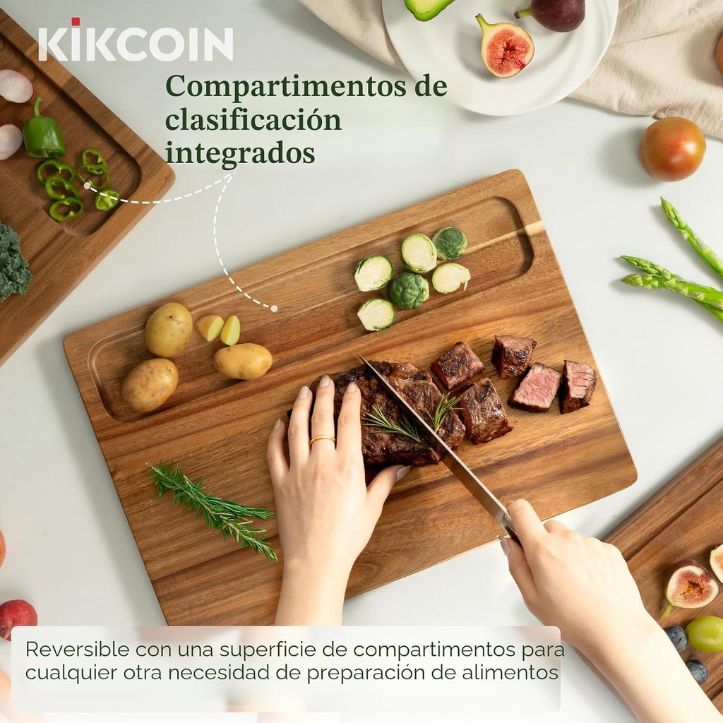 Kikcoin Tabla de cortar de madera para cocina, juego de 3 tablas de...