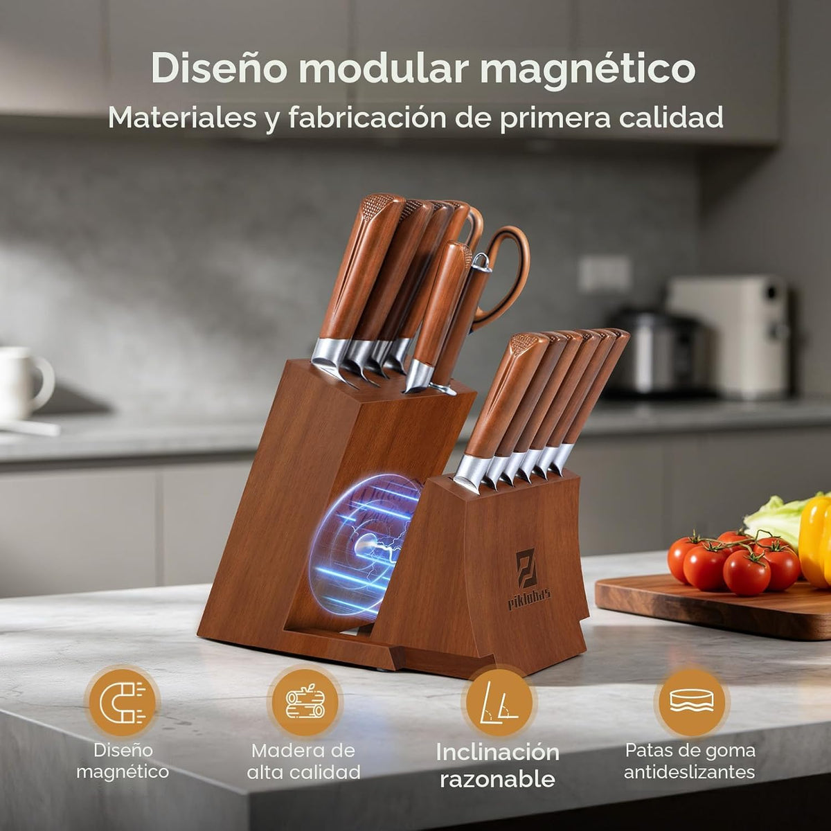 Piklohas - Juego de cuchillos de cocina con bloque, juego de cuchil...