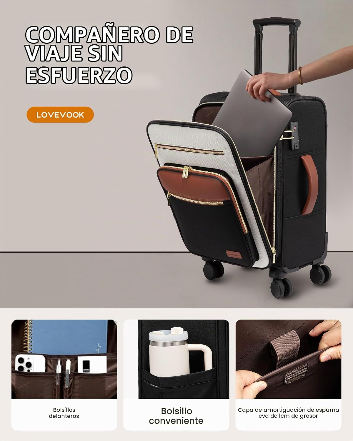 LOVEVOOK Maleta de mano de 22 x 14 x 9 aprobada por aerolínea, equi...