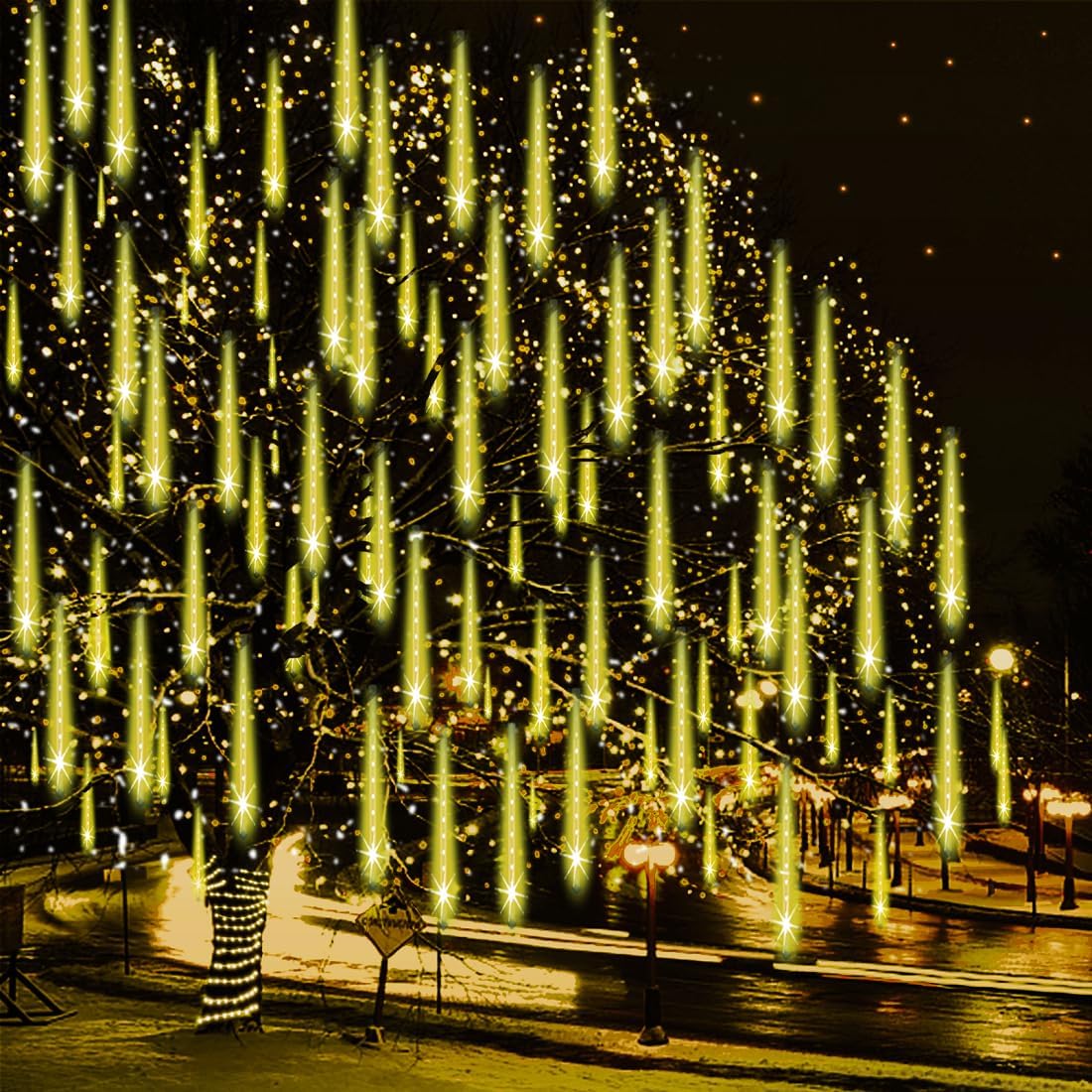 Adecorty Luces navideñas para exteriores, luz de caída de lluvia ce...