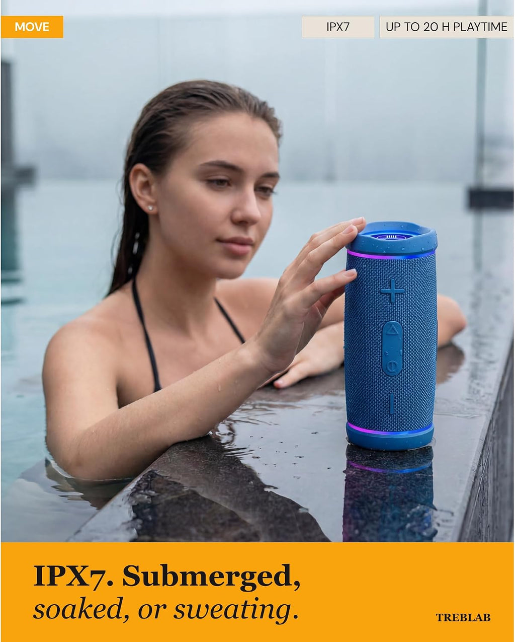 TREBLAB HD77 Altavoz Bluetooth impermeable, graves profundos de 30...