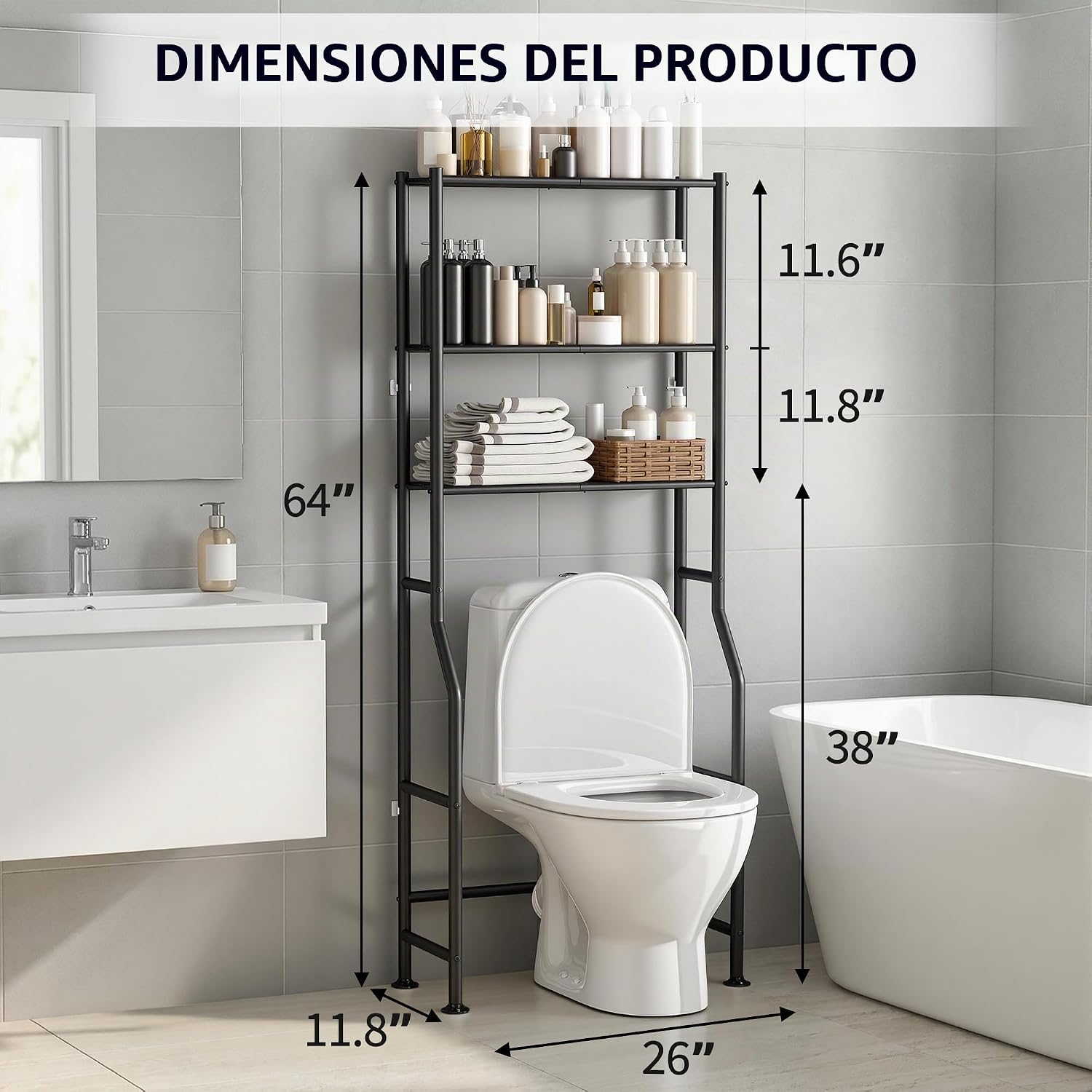 ASCENREST Almacenamiento de inodoro de 3 niveles, antipunta, 64 pul...