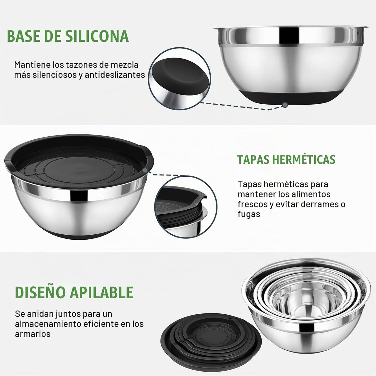 P&amp;P CHEF - Juego de cuencos de mezcla con tapa, 5 piezas de cue...