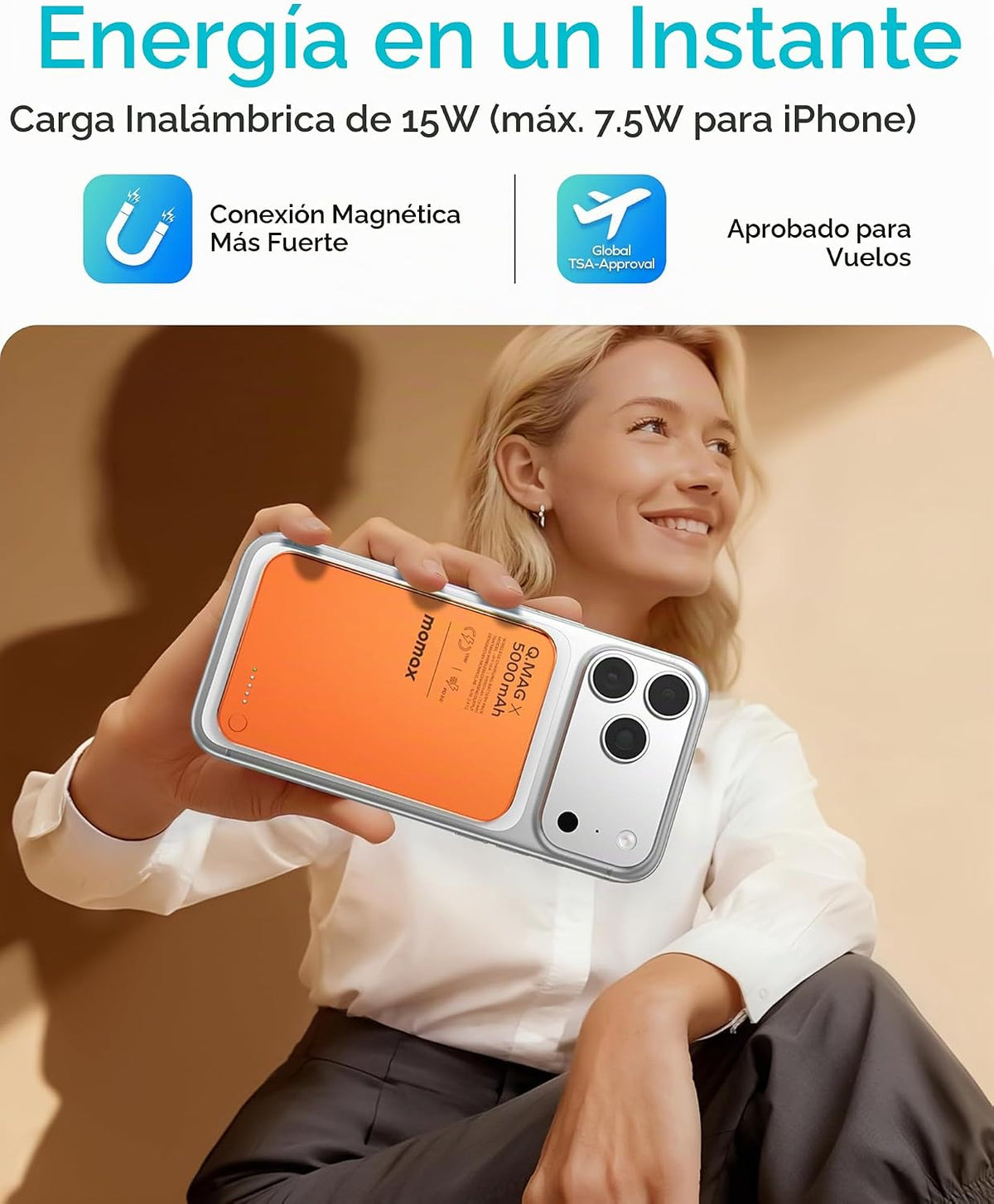 MOMAX Banco de energía magnético de 5000 mAh, ultra delgado de 0.3...
