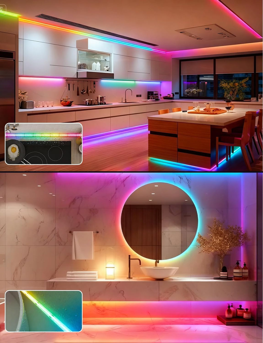 Tira de luces LED COB de 80 pies para exteriores, Smart RGB IC IP67...