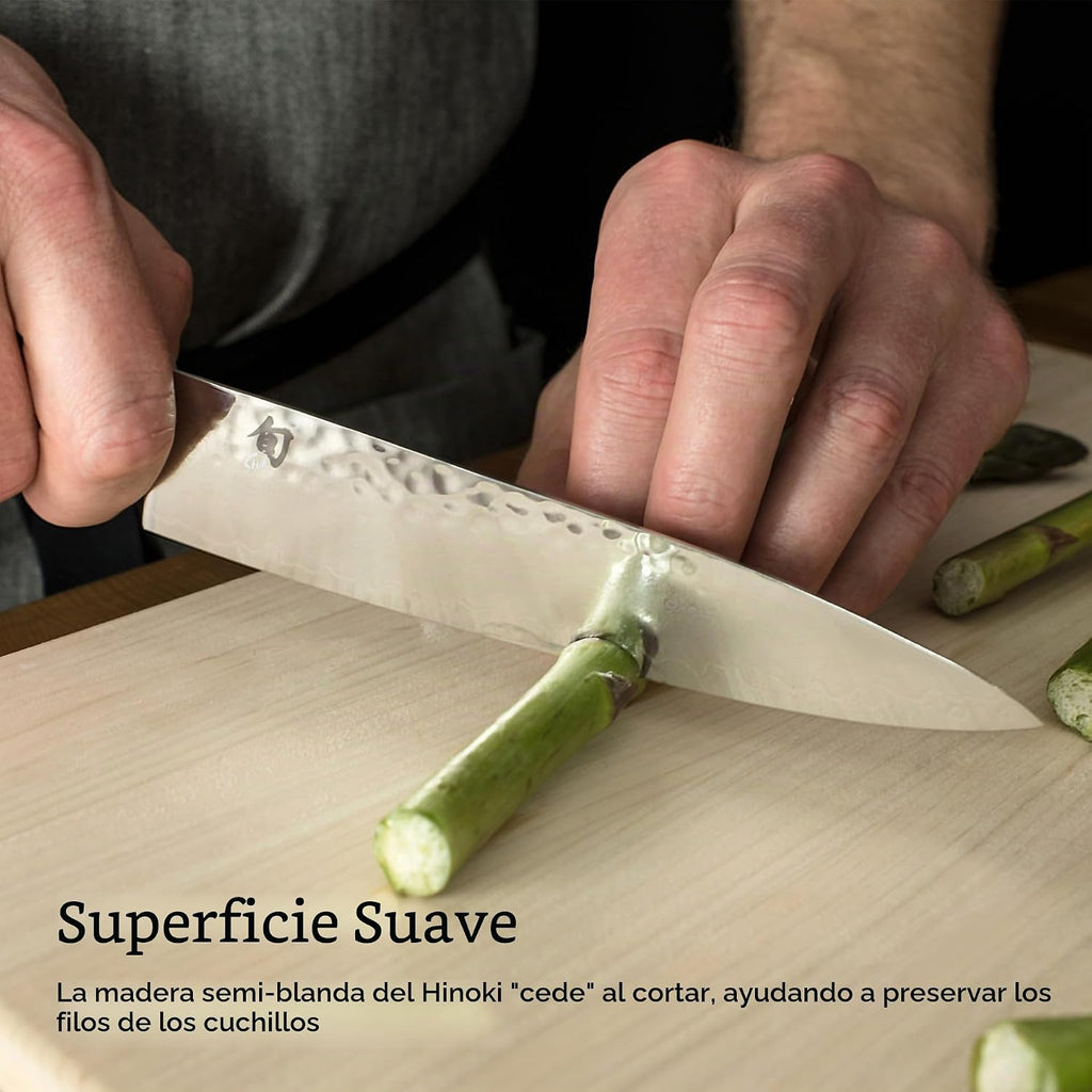 Shun Cubiertos Hinoki Tabla de cortar extra grande con ranura | Tab...
