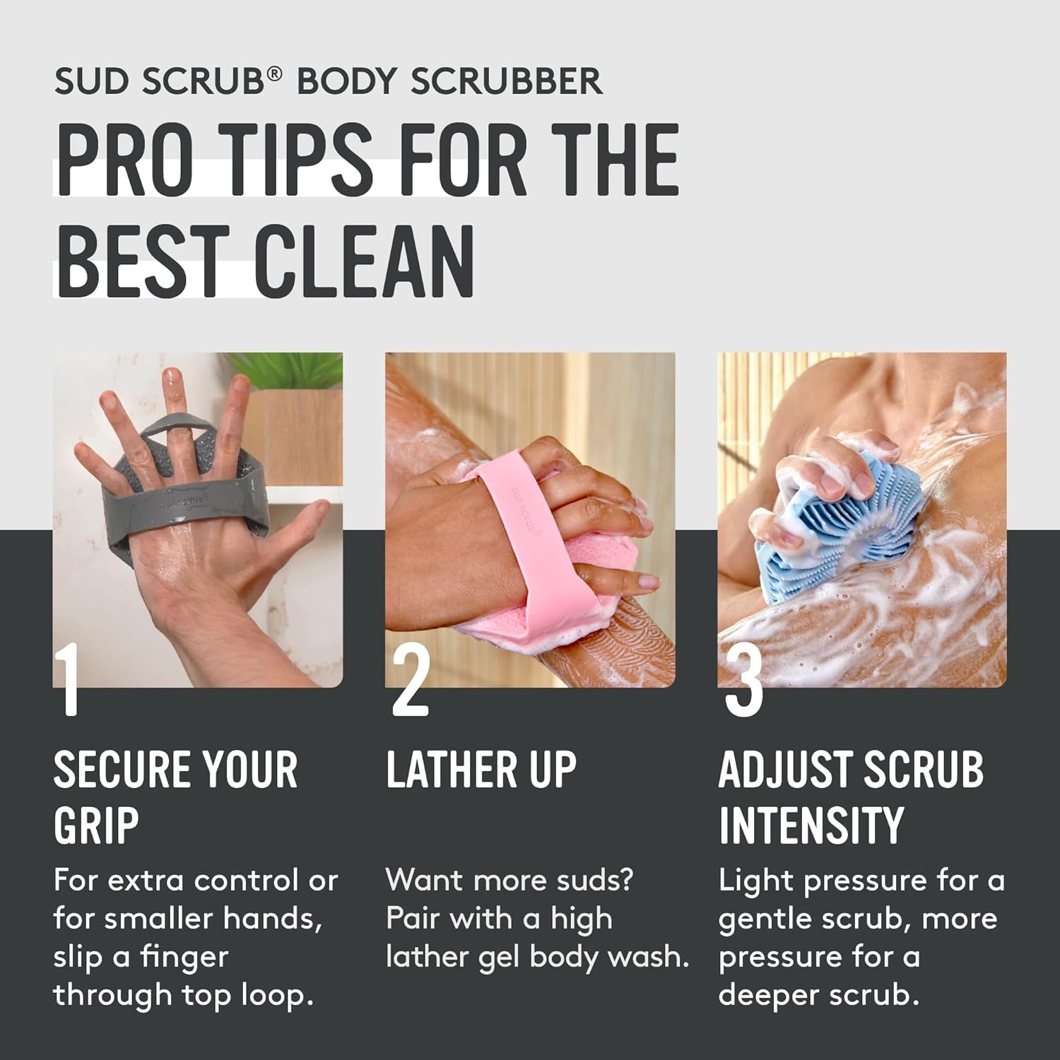 Sud Scrub® Depurador corporal de silicona antimicrobiano, cepillo e...