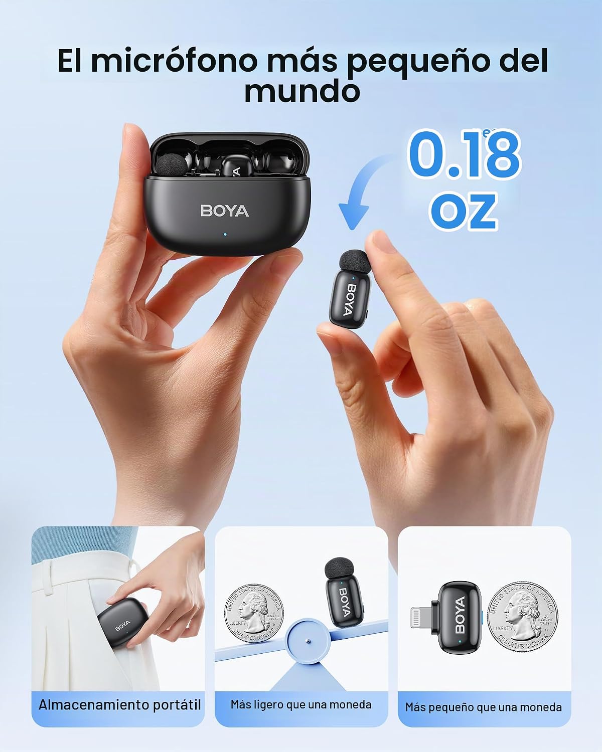 BOYA Micrófono mini 2 para iPhone 5-14 con conector Lightning certi...