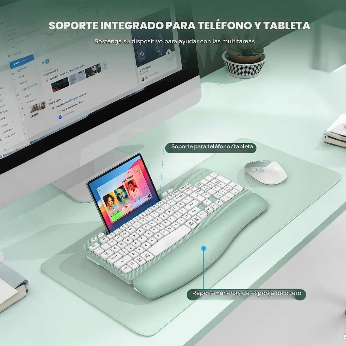 Juego de teclado y mouse inalámbricos, teclado ergonómico de tamaño...