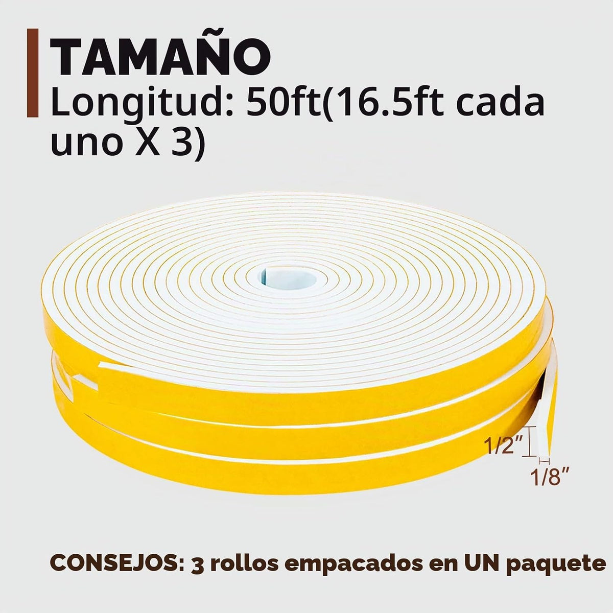 Yotache 3 rollos de cinta adhesiva de espuma blanca para aislamient...