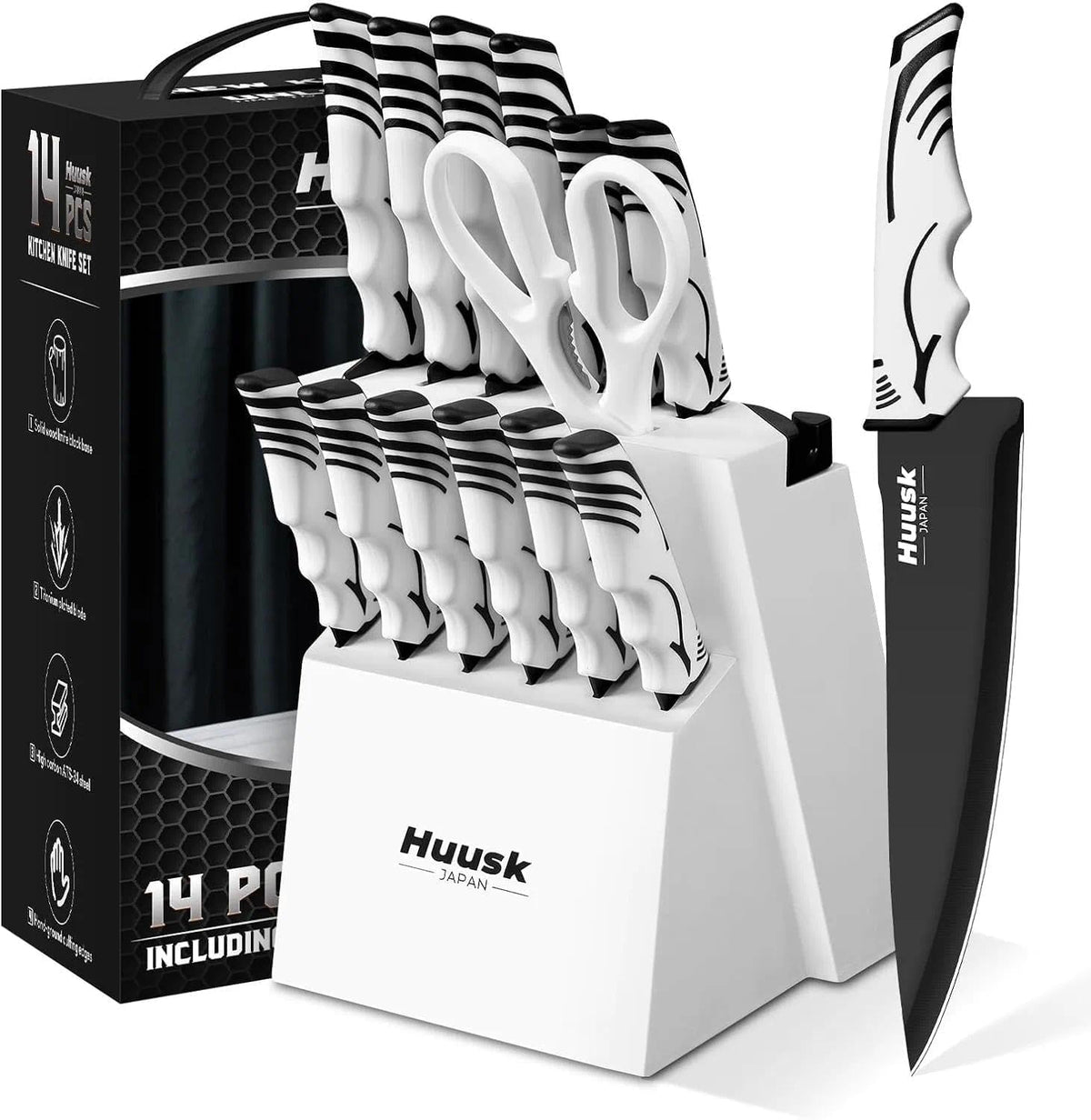 Huusk - Juego de cuchillos con afilador, juego de cuchillos de coci...