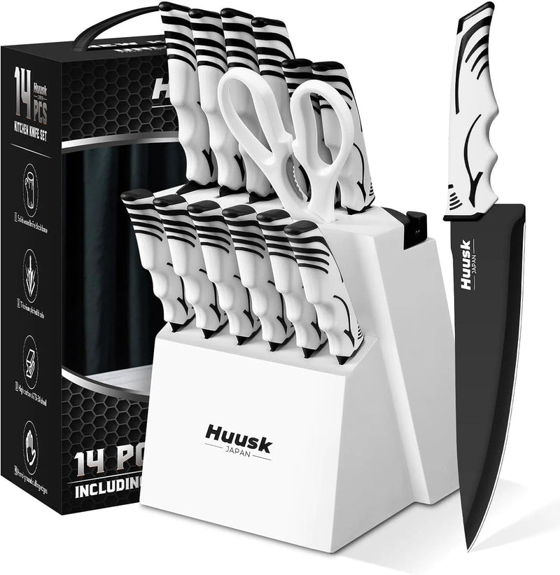 Huusk - Juego de cuchillos con afilador, juego de cuchillos de coci...