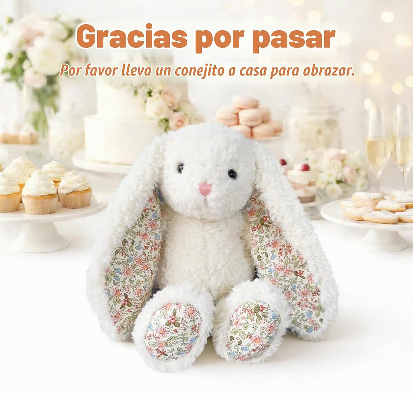 okegztoa Conejito floral de peluche, color crema, estilo francés, e...