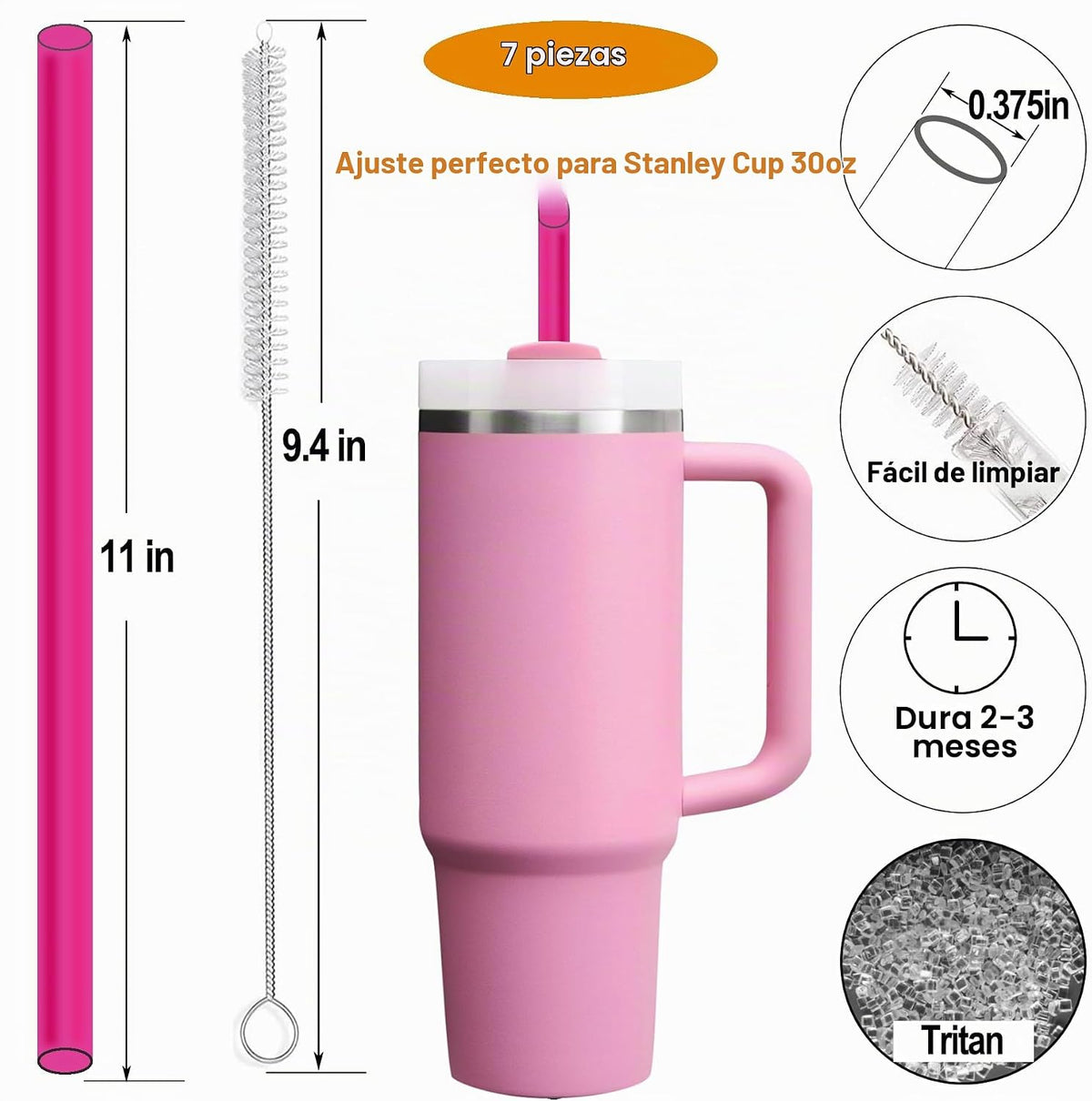 Paquete de 6 popotes de repuesto para vaso Quencher Stanley de 30 o...