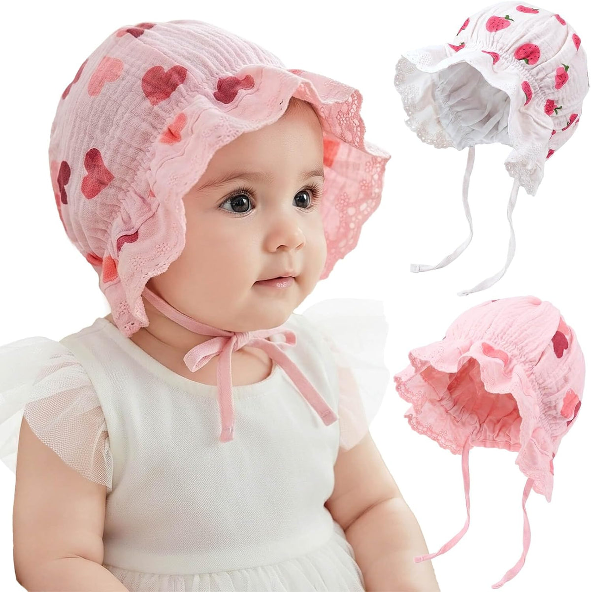 DRESHOW BQUBO - Gorro de algodón de encaje para bebé, recién nacido...