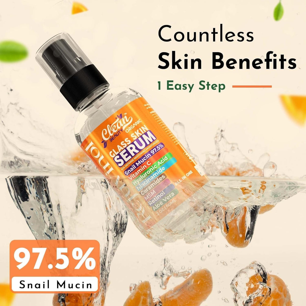 Clean Beauty Suero de mucina de caracol con vitamina C, suero facia...