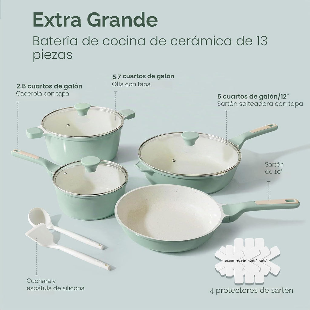 SENSARTE Juego de utensilios de cocina de cerámica antiadherente gr...