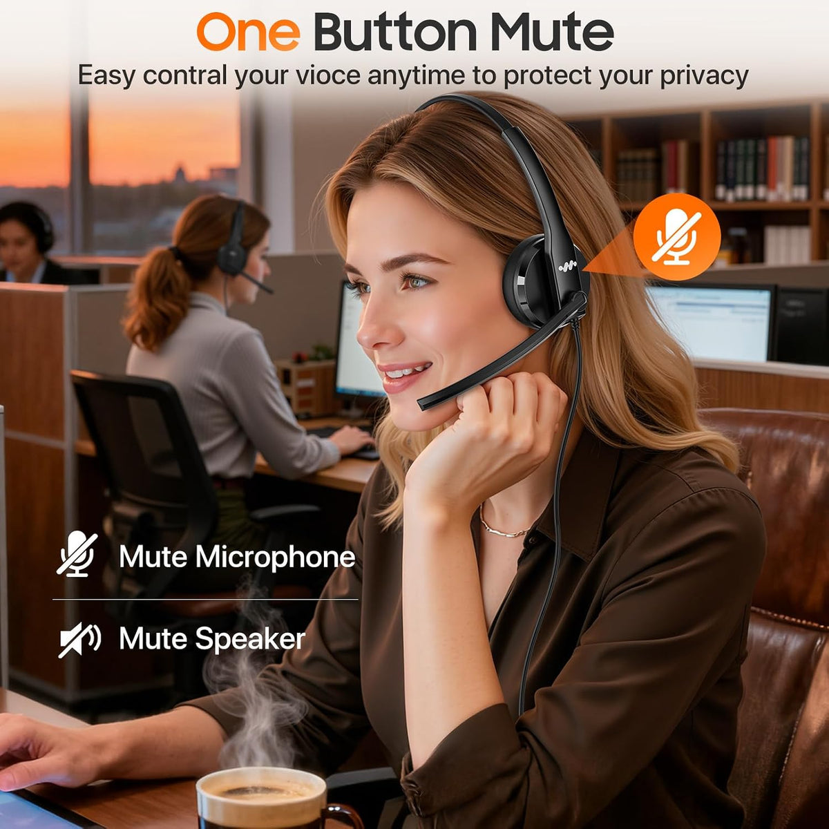 Necode Auriculares USB con micrófono para PC, auriculares con cable...