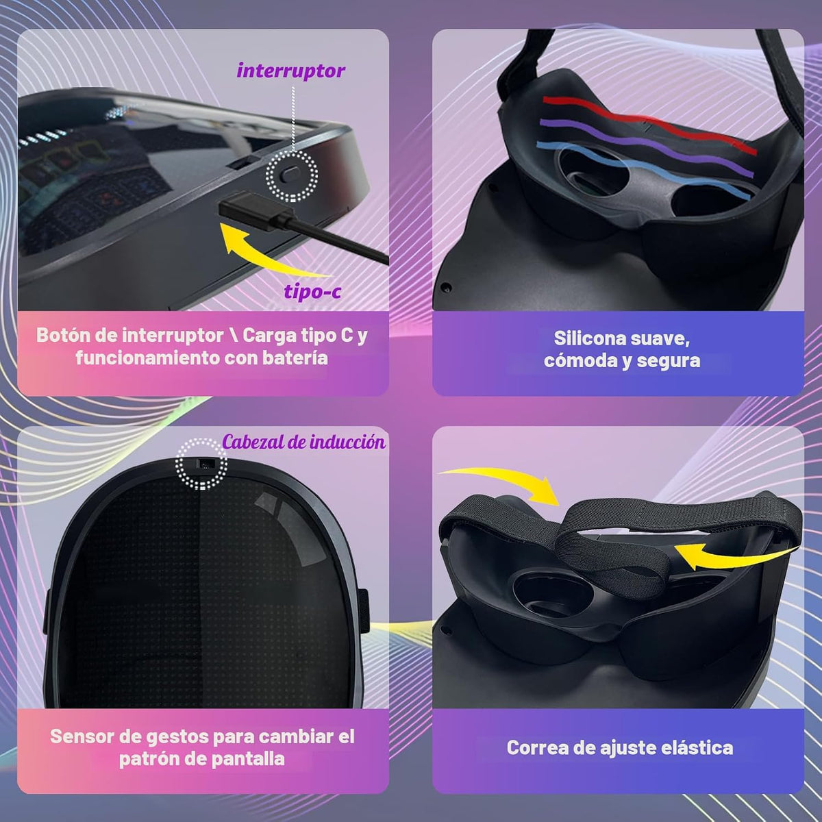 Depointer Life Máscara LED con control de aplicación recargable com...