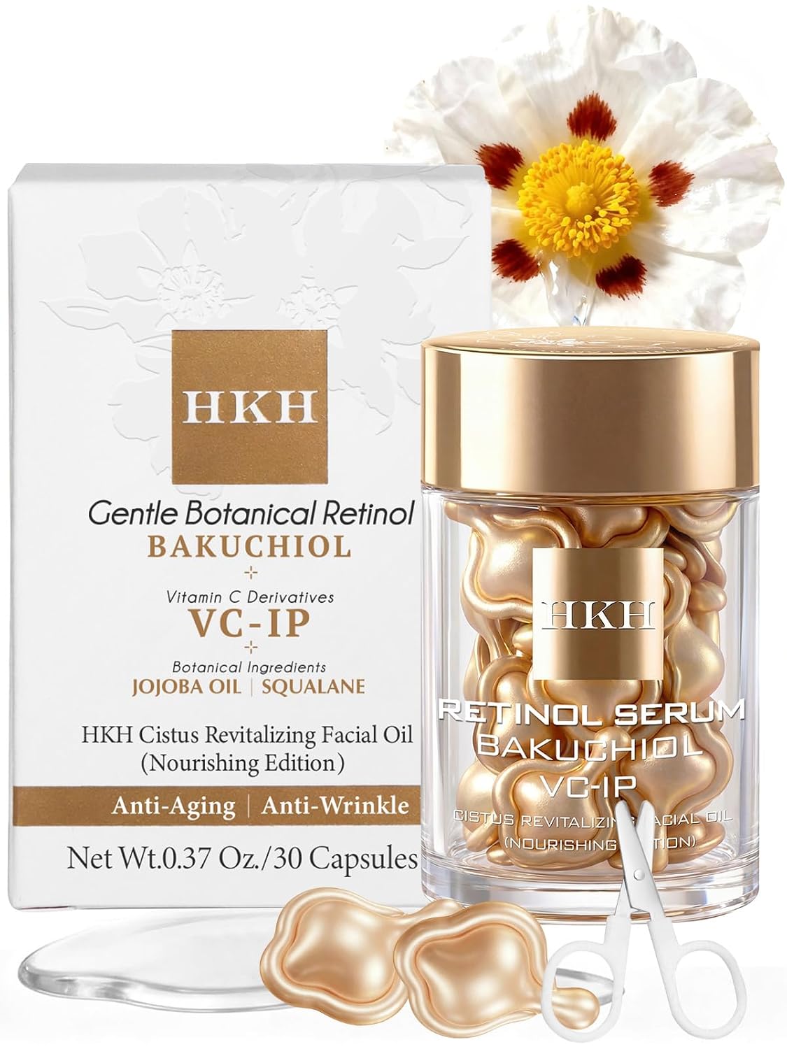 HKH Bakuchiol Plant Retinol Serum para rostro 30 cápsulas de un sol...