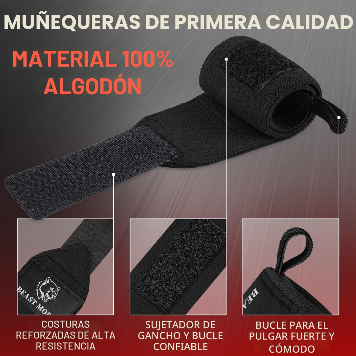 TECEUM Muñequeras elásticas de algodón para levantamiento de pesas...