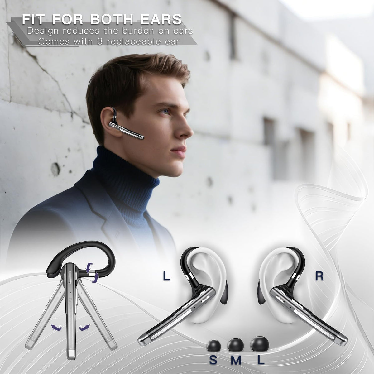 Auricular Bluetooth V6.1,100H Trucker Headset, HD Audio &amp; Botón...