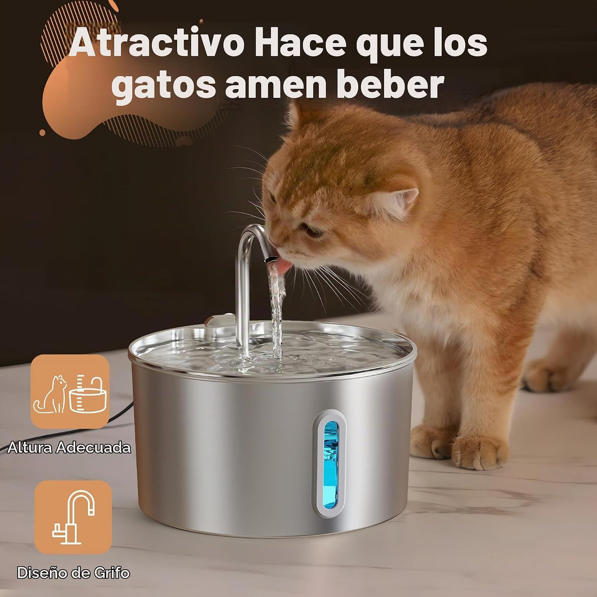 Fuente de agua para gatos de acero inoxidable: fuente para gatos de...