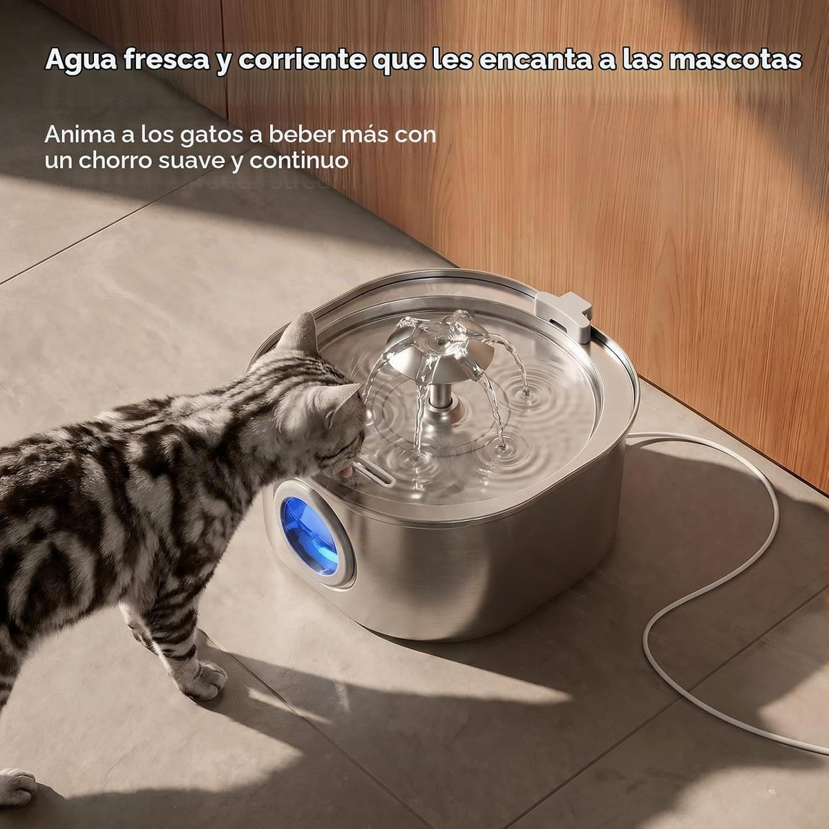 PEKTACO Fuente de agua para gatos, fuente para mascotas de acero in...