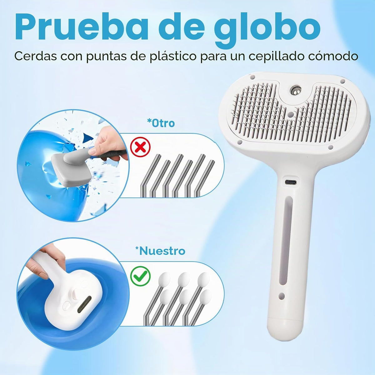 Cepillo de vapor para mascotas para gatos y perros, peine autolimpi...