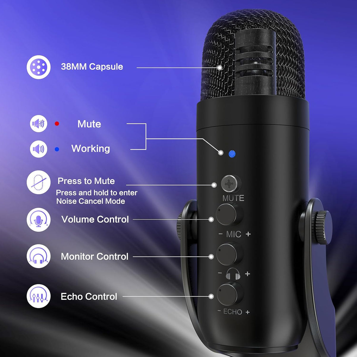 ZealSound Micrófono Podcast para PC, Micrófono USB con Cancelación...