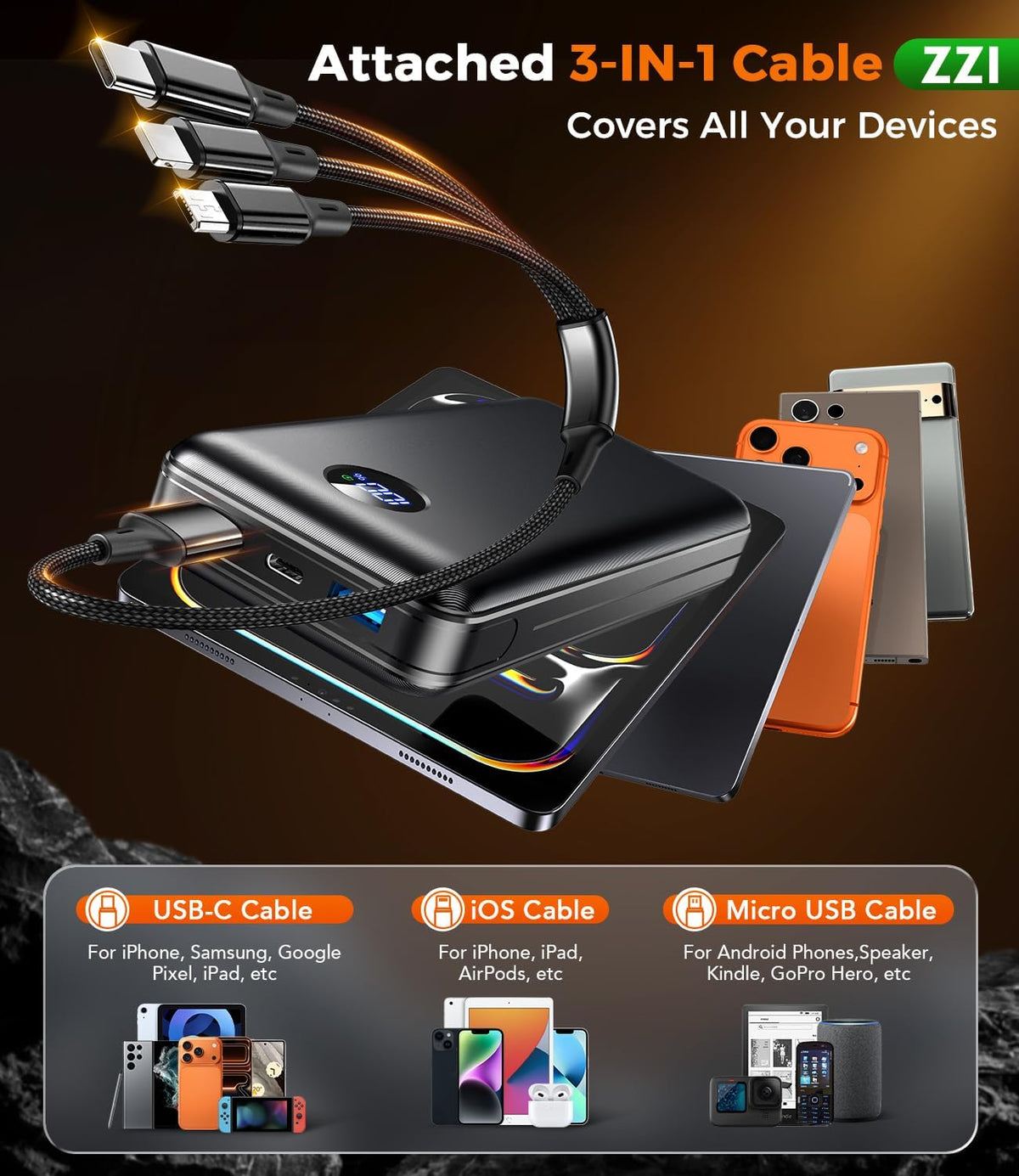 Cargador portátil ZZI Power Bank 60000mAh, batería de carga rápida...