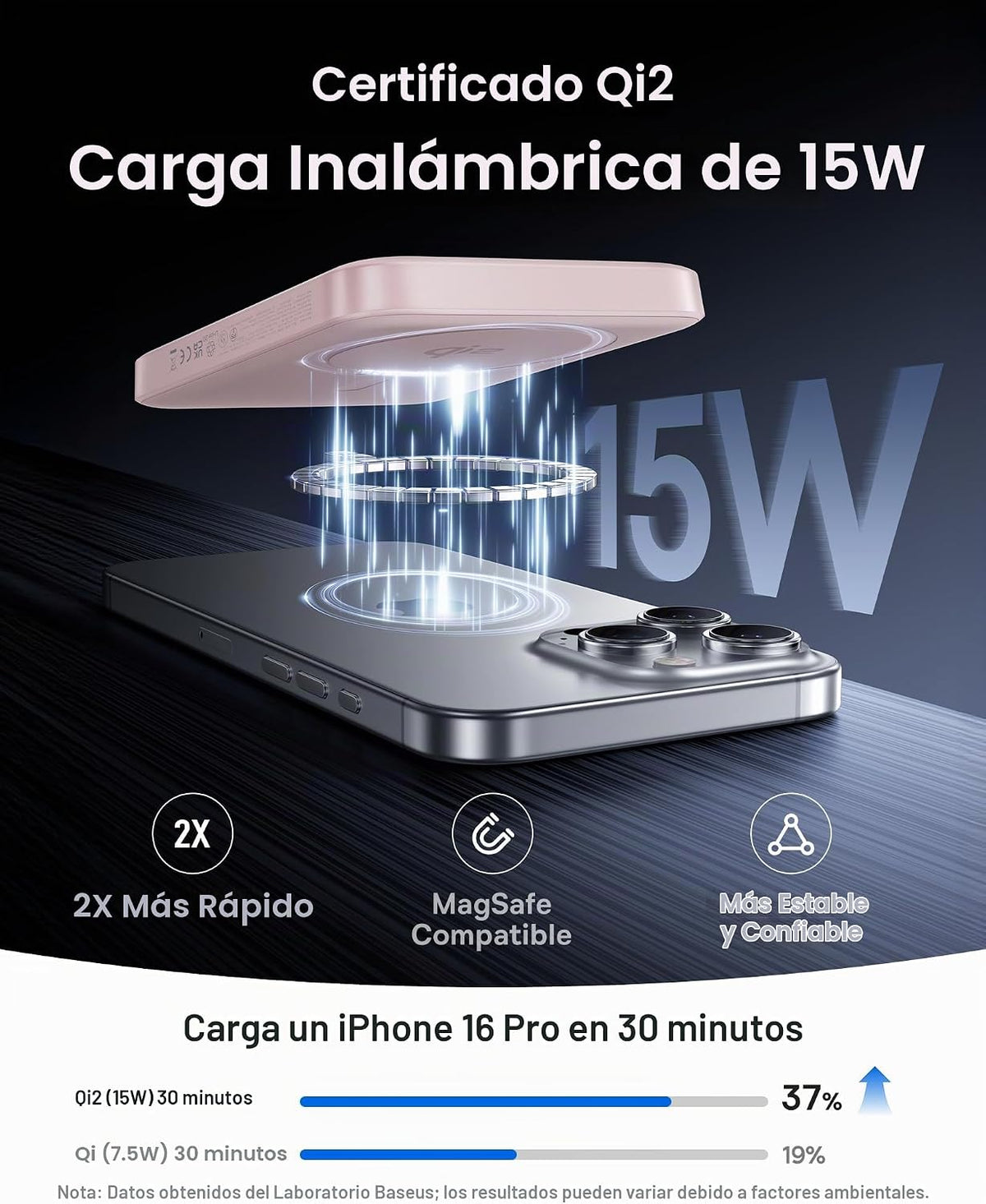 Baseus para cargador portátil MagSafe, banco de energía magnético i...