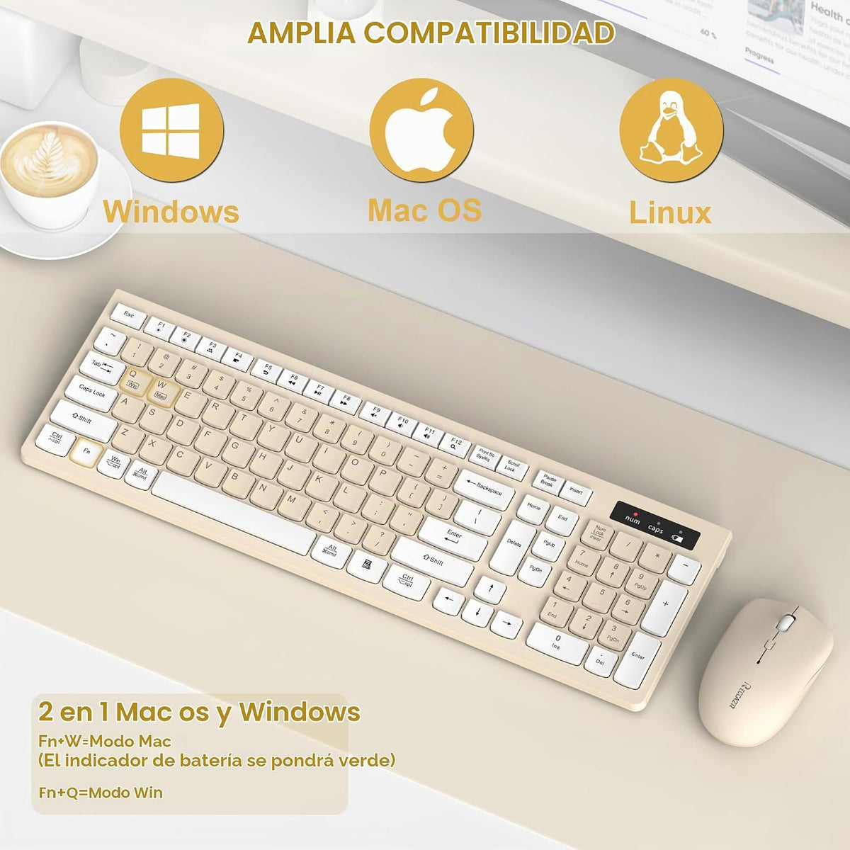 Teclado inalámbrico y mouse combinado silencioso para oficina y hog...