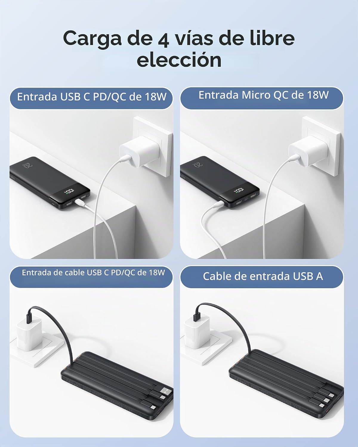 Orfeika 20000mAh Power Bank, cargador portátil con 4 cables incorpo...