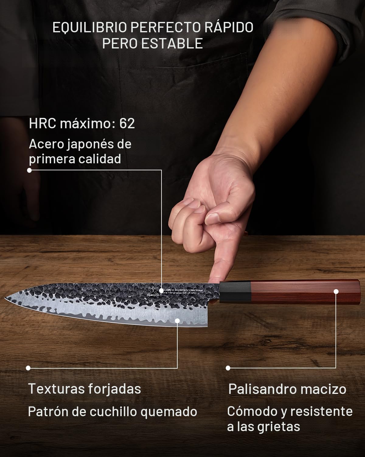 FAMCÜTE Cuchillo japonés de 8 pulgadas, cuchillo de chef afilado fo...