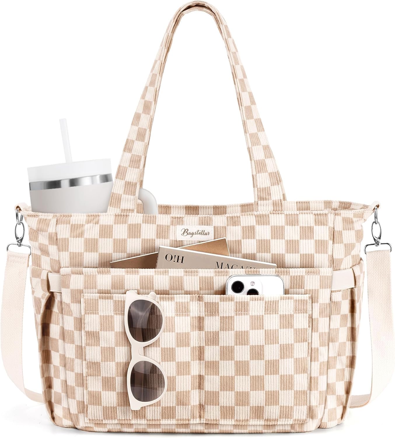 Bolsa tote de pana para mujeres, 17 bolsillos para laptop de trabaj...