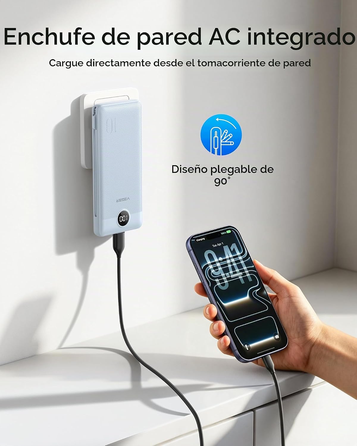 VEGER Cargador portátil para iPhone, Power Bank con cables integrad...