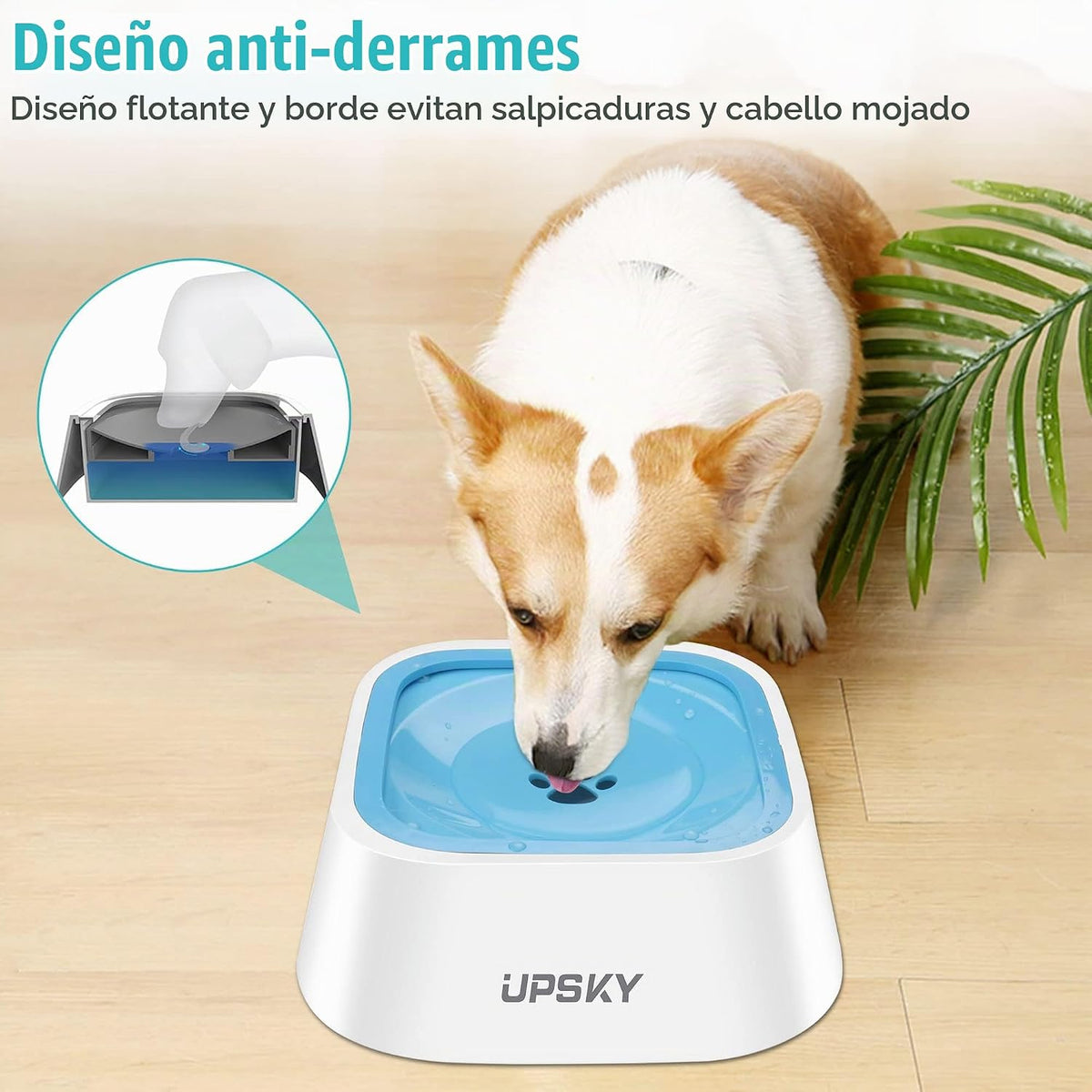 UPSKY Cuenco de agua para mascotas sin derrames, 35 onzas, alimenta...