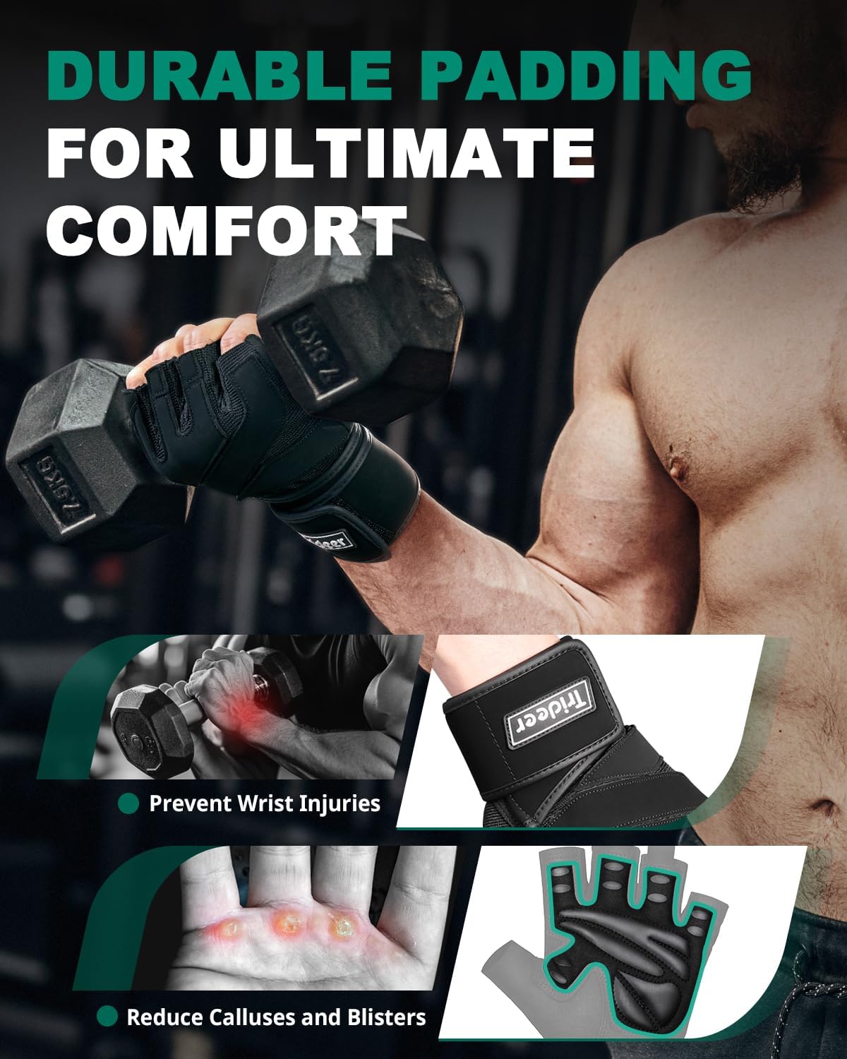 Trideer Guantes de entrenamiento para hombres, guantes para levanta...