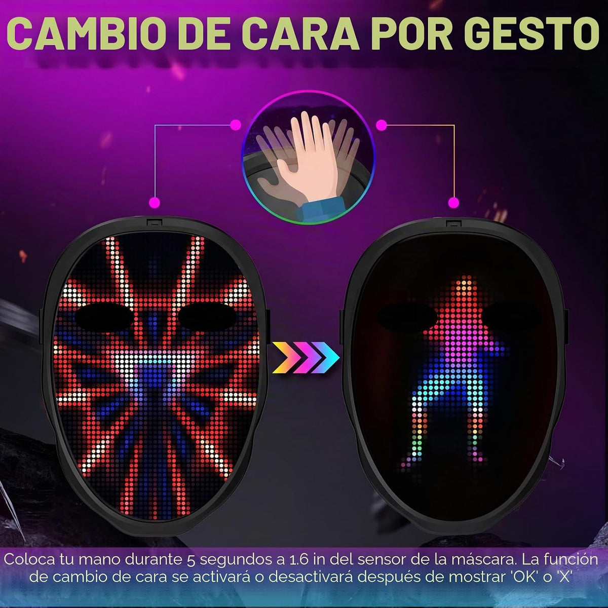 MEGOO Máscara LED con aplicación programable Bluetooth, máscara fac...