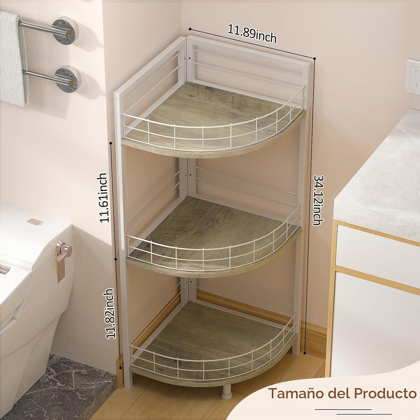 DAOUTIME Estante de pie para baño, estantes independientes de 3 niv...