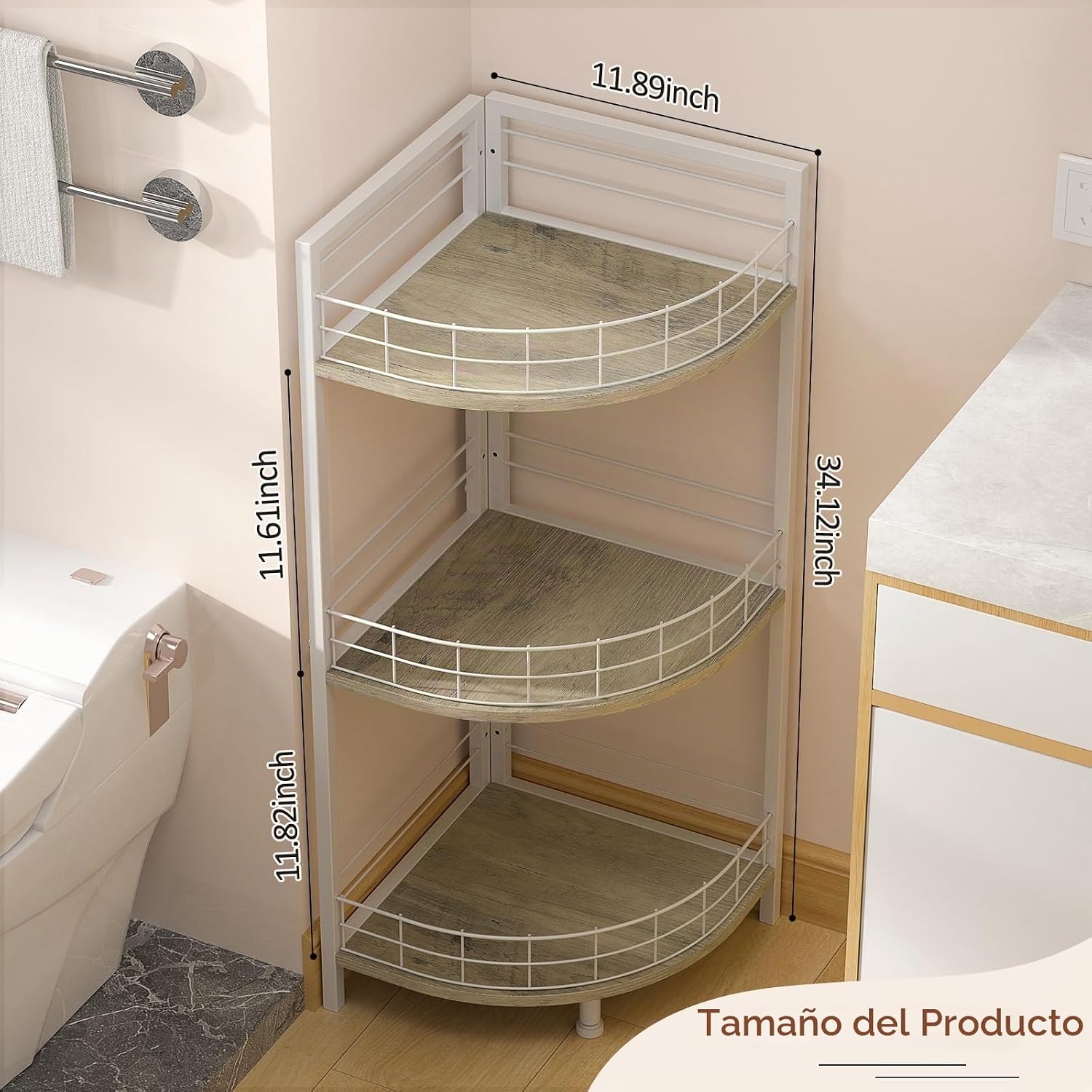 DAOUTIME Estante de pie para baño, estantes independientes de 3 niv...