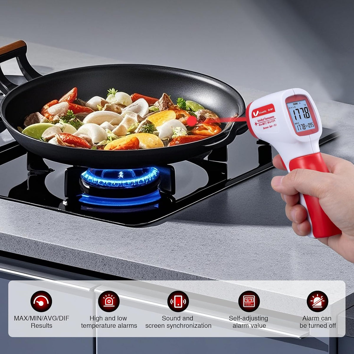 VCooklify Termómetro infrarrojo para carne, pistola de temperatura...