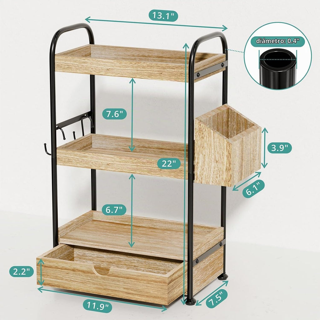 Kottwca Organizador de encimera de baño de 3 niveles con cajón, est...