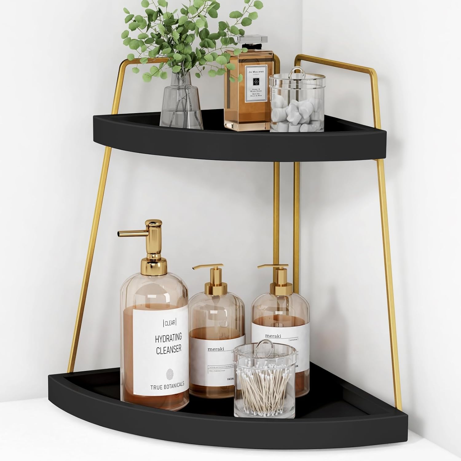 Forbena Organizador de Rincón para Encimera de Baño en Negro y Oro,...