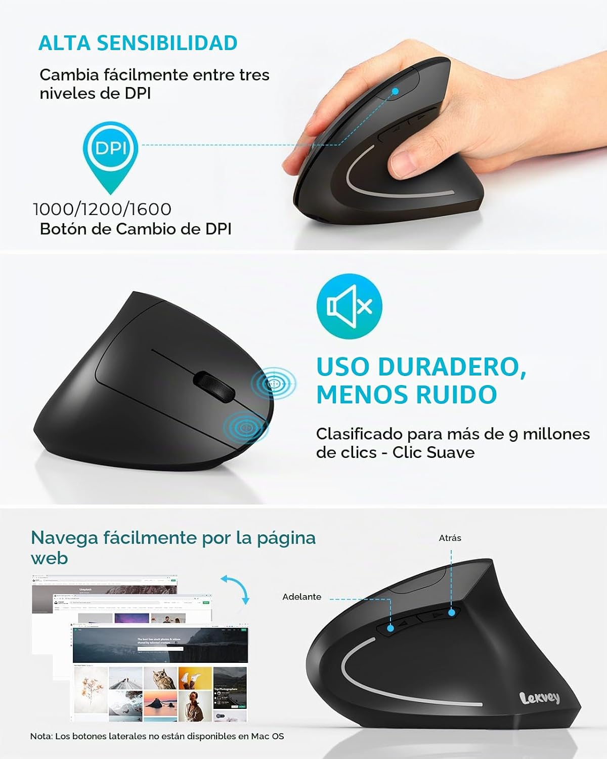 Lekvey Ratón ergonómico, ratón inalámbrico vertical USB recargable...